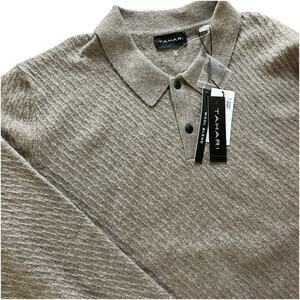 Tahari Mens Wool Blend Collared Sweater Sz M New Brown Long Sleeve Fisherman